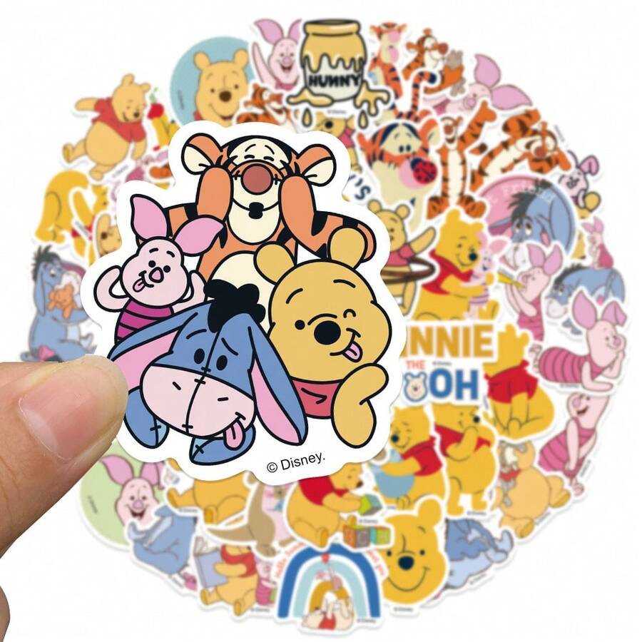 Disney 50pcs Winnie The Pooh Themed Stickers, Suitable For Journals, Planners, Phone Cases, Notebooks, Water Bottles, Waterproof PET Material, Perfect For Back To School Decoration And Halloween - Multicolor - View 1