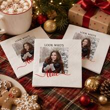 Custom Photo Name White Napkins, Elegant Christmas Dinner Table Decor, Personalized Cocktail Party Napkins For Wedding, Anniversary & Holiday Gatherings, Customized Keepsake Favor, Customizable Gift For Family & Friends, Disposable Dessert Napkins - Style E - View 6