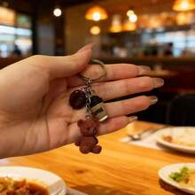 1pc POKOJA LAND Cute Bear Pendant, Coffee Bean Drink Accessory Decoration, Y2K Backpack Charm, Keychain Accessory - Multicolor - View 4