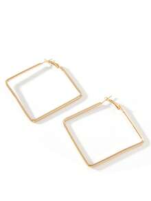 1pair Sexy & Exaggerated Metallic Geometric Square Hoop Earrings For Women - Gold - View 9