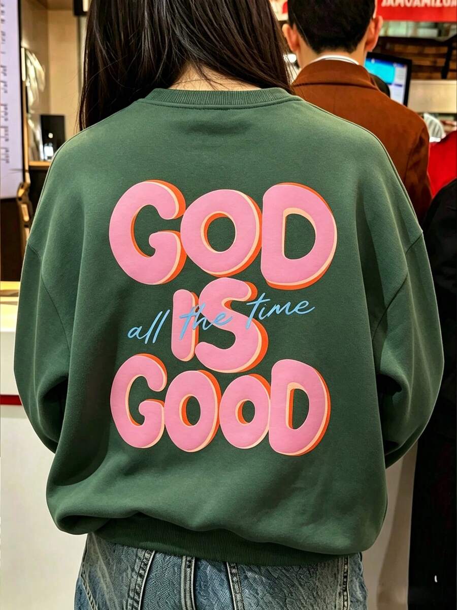 Faith Slogan Crew Neck Sweatshirt, Peaceful Healing Atmosphere Daily Versatile All-Match Top Fall Casual