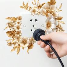 1pc Luxury Gold Floral Outlet Frame Sticker, Self-Adhesive Wall Decal For Home Switch Corner Decoration - Multicolor - View 4