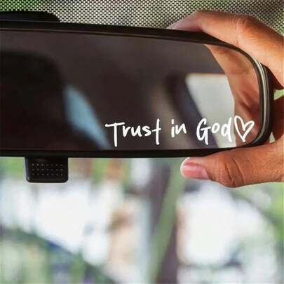2pcs "Trust In God" PVC Sticker, White / Black, Self‑Adhesive Glossy Finish, Suitable For Rearview Mirror, Church, Home, School & Office Decoration