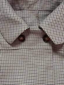 Women's Autumn/Winter Campus Professional Commute Jacket, Dark Houndstooth Pattern, Long Sleeve, Double Button, Casual Loose Comfortable Jacket - Brown - View 6