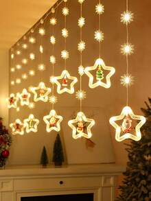 Christmas LED Curtain Lights Set - Santa Claus, Reindeer, Snowman, Christmas Tree Design, Wish Ball String Lights, USB Powered Holiday Decor For Home, Bedroom, Party Decoration - One Size - View 4