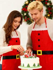 1pc Santa Claus Chef Style Red Apron, Suitable For Home Kitchen, Christmas Party, Christmas Dinner, New Year Party, Restaurant, Hotel, Cafe And Other Occasions - One Size Fits All - View 4