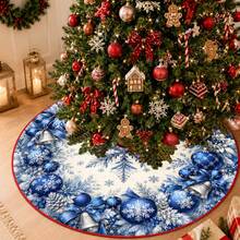 1pc Blue Snowflake Pattern Christmas Tree Skirt, Elegant Color Holiday Decor, 5 Sizes, Unisex Holiday Gift, Suitable For Home And Party Christmas Home Decoration - Snowflake Color Ball - View 8