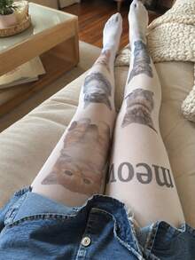 1 Pair Cat Pattern White Transparent Stockings, Snag-Resistant Pantyhose - White - View 5