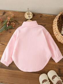 Autumn/Winter Toddler Girls Simple Letter Embroidered Stand Collar Casual Sports Pullover Sweatshirt, Versatile Outdoor Wear - Pink - View 2