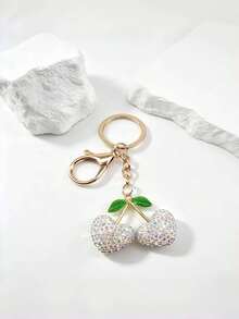 Hot-Selling New DIY Handmade Cute 3D Rhinestone Heart Cherry Keychain, Creative Rhinestone Cherry Car Key & Backpack Pendant, Mother's Day Gift For Girlfriend, Bag Decoration Charm, Holiday Creative Gift, Event Favor, Suitable For Daily Use - Multicolor - View 6