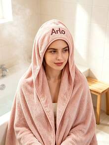 Personalized Embroidered Name Hooded Bath Towel With Corner Pattern, Suitable For Bathtub, Swimming Pool And Beach, Embroidered/Dry Clean Only, Birthday Gift, Beach Party Swimming Pool Towel, Modern Bathroom Accessory - Multicolor - View 6