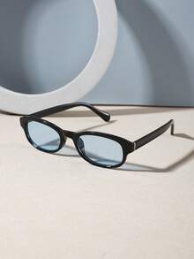 1 PC Men's Casual Small Oval Fashion Glasses Classic Black PC Frame Soft Tinted Lens Lightweight For Driving Outdoor Travel With Glasses Box - Multicolor - View 5