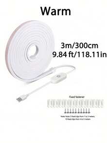 1pc USB Powered LED Neon Light Strip, Touch Dimmable Ultra-Thin Flexible Neon Rope Light, Soft Warm White/White Touch Switch Light, Suitable For Bedroom, Kitchen, Cabinet, Staircase Indoor Decoration - Neon - View 14