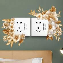 1pc Luxury Gold Floral Outlet Frame Sticker, Self-Adhesive Wall Decal For Home Switch Corner Decoration - Multicolor - View 1