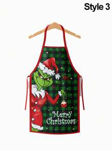 The Grinch The Christmas Kitchen Aprons, Festive Character Print Bib Apron Set With Plaid Designs For Holiday Cooking, Baking And Christmas Party - Multicolor - View 11