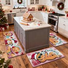 1/2/3pcs Christmas Theme Kitchen Rug, Flannel Kitchen Rug Comfortable Soft Absorbent Non-Slip Machine Washable With Non-Slip Backing Multi-Functional Home Floor Mat Suitable For Doorway Living Room Bedroom Kitchen Dining Room Bathroom Laundry Room Patio Entryway Entrance Mat Holiday Christmas Decoration Rug - Multicolor - View 6