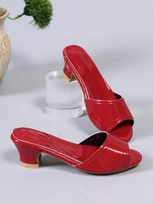 Shu Rui Girls' Red Glossy Open-Toe High Heel Sandals, Fashion Classic Slippers, Daily And Party Princess High Heels - Red - View 4