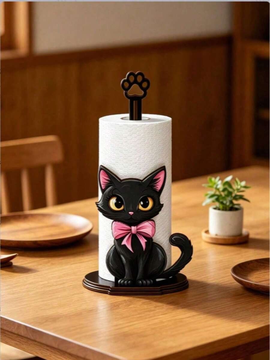 New Acrylic 2D Printed Art Animal Paper Towel Holder With Wooden Base And Rod, Modern Home Decor Paper Towel Rack Suitable For Holiday Decoration, Kitchen And Party - Multicolor - View 1