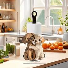 1pc 2D Acrylic Animal Kitchen Paper Towel Holder, Cute Puppy Design, Cling Film Storage, Kitchen Living Room Bathroom Paper Towel Storage Rack, Valentine's Day Hugging Puppy, Paper Towel Not Included - Multicolor - View 4