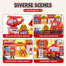 Mini Magnetic Tiles Building Blocks, Traffic Engineering Fire Theme STEM Toy, Travel Portable Educational Assembly For Boys And Girls 3+ - Multicolor - View 4