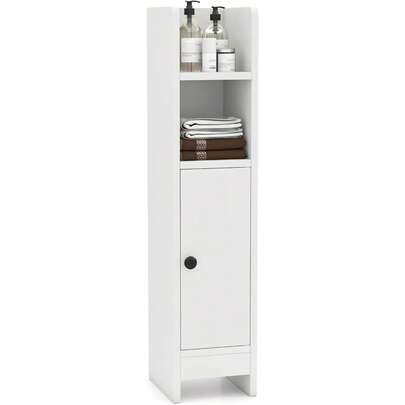 Gabinete de baño delgado, gabinete de almacenamiento estrecho con estante ajustable de 3 niveles y diseño antivuelco, organizador de papel higiénico de esquina independiente para baño, sala de estar (Blanco)