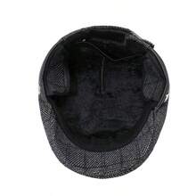 1pc Men's Thickened Ear-Protective Warm Baseball Cap, Autumn/Winter, Middle-Aged And Elderly, Thermal Lined Wool Plaid Beret - A - View 5