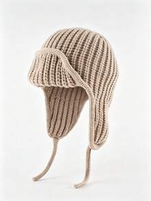 1pc Women's Solid Color Ribbed Soft Knit Ear-Covering Warm Fashion Beanie Hat, Suitable For Autumn/Winter Outdoor And Daily Wear - Multicolor - View 8