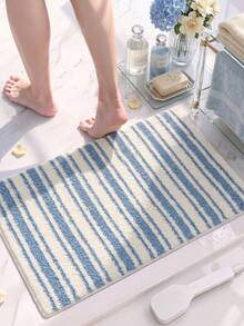 DAJIANG 1pc Bathroom Rug Mat, Flocked Soft Touch, Blue & White Striped Fresh Style, TPR Non-Slip Backing, Suitable For Kitchen, Outdoor, Indoor, Hallway, Bedroom, Living Room, Bedside, Machine Washable Easy To Clean, Autumn Bathroom Decor Rug - Multicolor - View 6