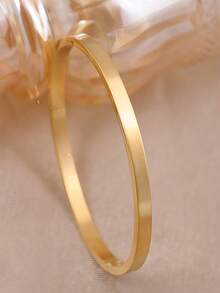 4pcs/1pc Minimalist Fashion Casual Classic Pattern Series Gold Stainless Steel Women's Bracelet, Vacation Anniversary Holiday Gift, Suitable For Daily Wear, Layering Bangle, Gift For Friends - Yellow Gold - View 4