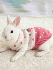 1 pieza Suéter de conejo de orejas caídas con diseño de fresa, suéter de conejo cálido para otoño/invierno, diseño de corazón lindo de material acrílico, accesorios para mascotas de conejo, suministros para mascotas de conejo, conejo, accesorios para mascotas de conejo, suministros para mascotas de conejo, conejo, suministros para conejo, ropa para conejo, suministros para conejo, Día de San Valentín - Multicolor - Ver 7