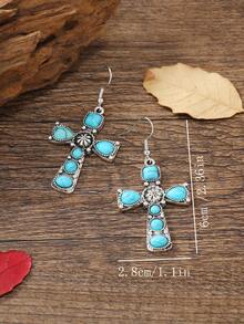 Turquoise Cross Decor Drop Earrings - Baby Blue - View 3