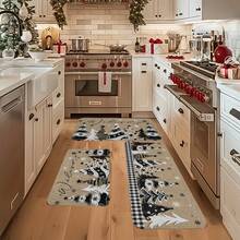 1/2/3pcs Christmas Theme Kitchen Rugs, Flannel Kitchen Rugs With Christmas Tree & Snowflake Pattern, Soft Comfortable Absorbent Non-Slip Machine Washable With Anti-Slip Backing, Multi-Functional Home Floor Mat For Entryway, Living Room, Bedroom, Kitchen, Dining Room, Bathroom, Laundry Room, Patio, Hallway, Holiday Decor Christmas Arrangement - Multicolor - View 5