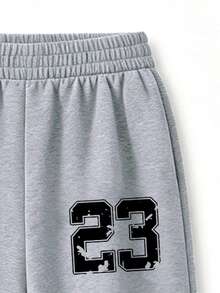 2pcs/Set Zip-Up Hoodie & Wide Leg Pants Set For Girls, 23 Print Zip-Up Hoodie + Wide Leg Sweatpants Matching Outfit, Autumn/Winter Set, Campus Style, Homecoming Outfit - Grey - View 11