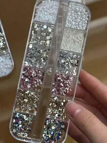 1Grid Multi-Size 3D Nail Rhinestones In Compartmentalized Case – Vibrant Acrylic Gems For DIY Nail Art; Available In Various Colors And Reusable - Multicolor - View 4