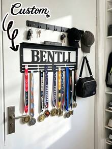 Customized Name Medal Rack, Personalized Sports Medal Display Stand, Wall-Mounted Trophy Hook Storage Rack, Athlete Gift - Multicolor - View 1