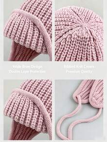 1pc Women's Solid Color Ribbed Soft Knit Ear-Covering Warm Fashion Beanie Hat, Suitable For Autumn/Winter Outdoor And Daily Wear - Multicolor - View 5