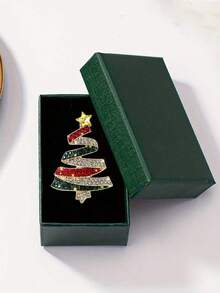 Spiral Colorful Rhinestone Christmas Tree Brooch, Red And Green Rhinestone Star Shape, Versatile Lapel Accessory For Coats, Scarves, Backpacks, Christmas Holiday Gift Item (Includes Gift Box) - A - View 3