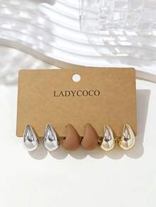 LADYCOCO 3對時尚可愛多色水滴耳環套組，ABS材質，適合女性日常配戴 - 彩色 - 查看 7