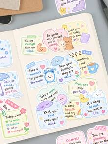 50/100Pcs Self‑Care Positive Affirmation Stickers, Cute Pastel Rainbow Reminder Text Vinyl Decals, Waterproof Stickers For Laptop, Water Bottle, Phone, Kindle, Journal, Scrapbook, DIY Stationery Decor - Multicolor - View 6