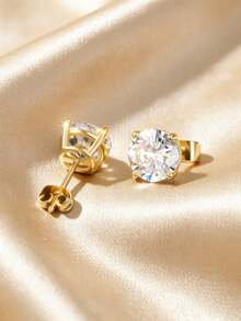 MDFUN 18K White/Gold Plated 4MM 3‑Prong Tennis Necklace & 6MM Round Stud Earrings Jewelry Set - Gold - View 5
