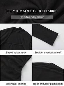 ARA CHIC Women's Black 2 In 1 Square Neck Long Sleeve Ribbed Knit Slim Fit Sexy Blouse For Autumn - Black - View 5