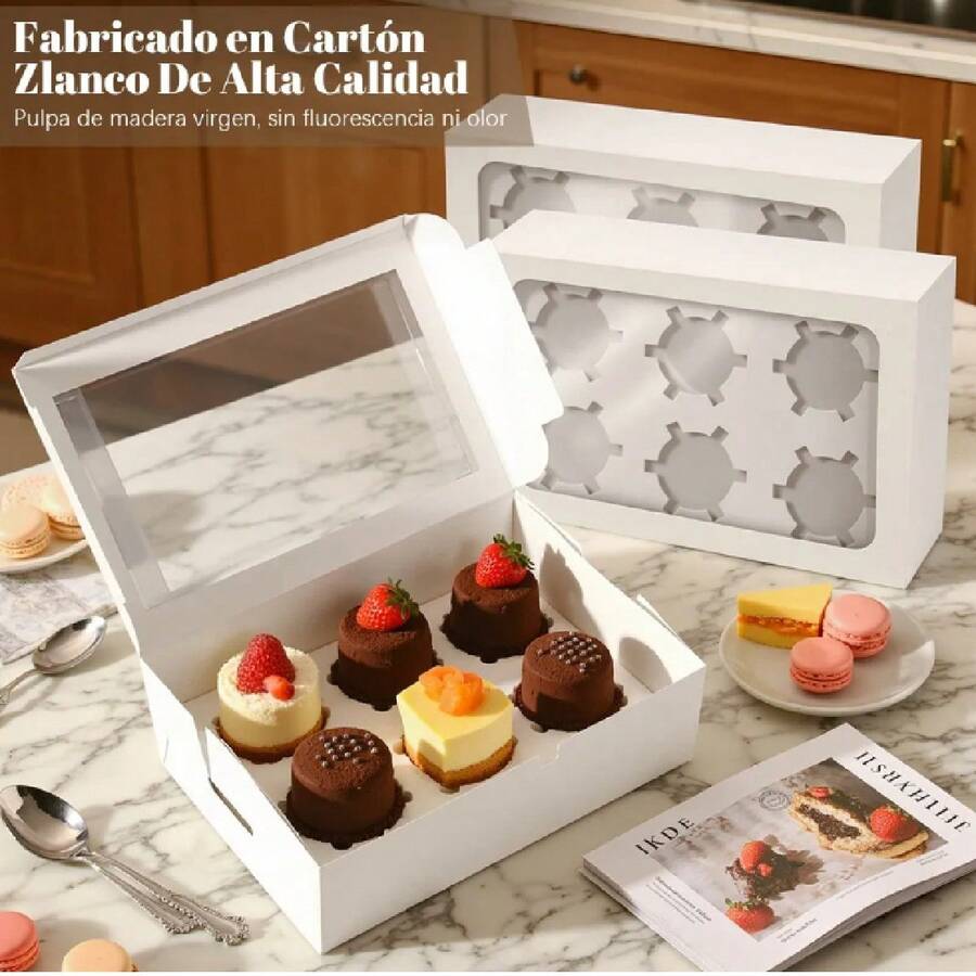 6 cajas de magdalenas con ventana automática, 20 Pcs de cajas de magdalenas de 24x16x7.5cm, cajas de panadería para magdalenas - Ver 1
