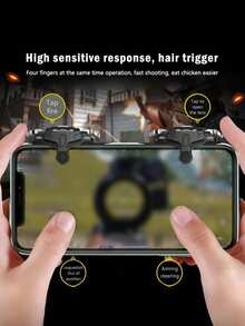 1 Pair GT02 Mobile Game Trigger Buttons, High‑Sensitivity Electrostatic Shooting Triggers, Zero‑Latency 4‑Finger Gaming Accessory For IOS & Android FPS Shooting Games, Light‑Use Only, Prone To Wear & Looseness Under Heavy Frequent Pressures - Black - View 5
