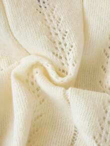 Elegant White Lace Knit Cardigan, Pure Sweet V-Neck Long Sleeve Women's Sweater, Daily Wear - Apricot - View 10