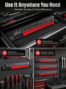 Socket Organizer Rail With Sturdy Fixed, Sliding And Detachable Socket Holder; Designed For Socket Storage For Men's Tools - Multiple Styles - View 4