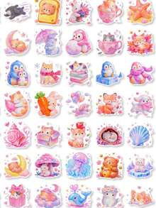 50 Pcs Cute Animals Stickers – Assorted Dog Cat Rabbit Fox Penguin Waterproof Decals For Christmas Party Favors, Easter Gifts, Birthday Goodie Bags & Journal Decor,Scrapbook Supplies - Multicolor - View 5