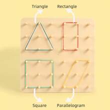 1 Set Wooden Double-Sided Mosaic Geometric Puzzle, Rubber Band Pegboard 2-In-1 Toy, Children's Shape Matching Creative Puzzle Board, Early Education Educational Toy, Thinking Training - Multicolor - View 5