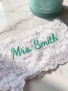 Custom Text Embroidered Soft Lace Thongs For Women, Cute Floral Low Waist G-String Panties, Personalized Lingerie Birthday Anniversary Gift For Her - White - View 2