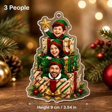 1pc Customized Family Face Christmas Ornament, Personalized Christmas Elf Gift Box Acrylic Pendant, Fun 1-5 Person Photo Keepsake, Holiday Gift, Christmas Tree Decoration, Christmas Gift - Multicolor - View 11