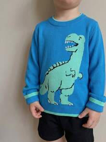 Sweater Pullover Rajut Motif Dinosaurus Colorblock Streetwear Anak Laki-Laki, Cocok Untuk Pakaian Kasual Sehari-hari di Musim Semi, Gugur, dan Dingin - Biru - View 2